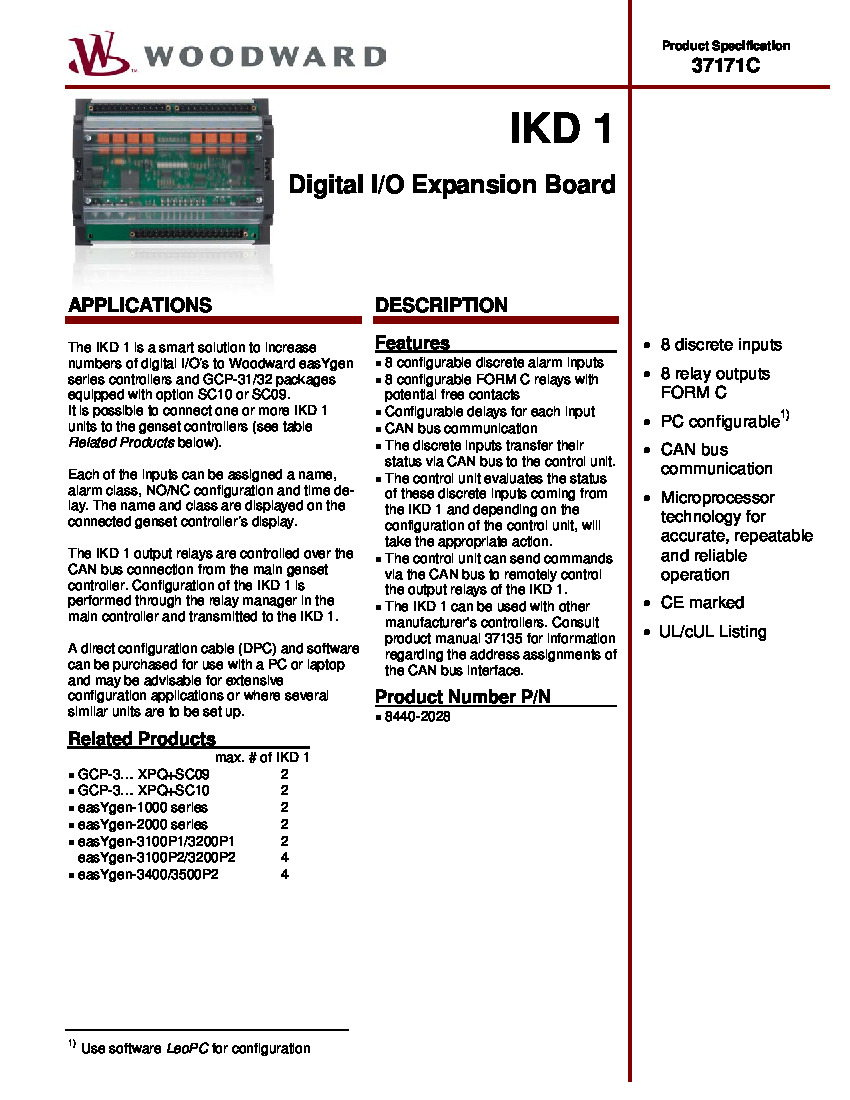 First Page Image of IKD 1 Series Product Spec 37171.pdf